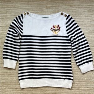 Lauren Ralph Lauren Women’s Sweater Crest Embroidered Nautical Boat Stripe Large